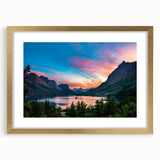 Extra large abstract art print of Montana Glacier in textured style with gold frame, ideal for living room decor.