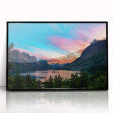 Large abstract wall art depicting Montana's Glacier scenery in muted earth tones on a framed acrylic.