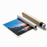 Extra large rolled print of Glacier National Park with vibrant green and blue tones, ideal for classy bathroom wall art.