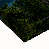 Large art depicting Glacier National Park in black and white tones on stretched canvas, suitable for bedroom wall decor.