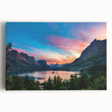 Black and white photograph of Glacier National Park on stretched canvas, ideal for kitchen wall art.