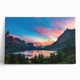 Black and white photograph of Glacier National Park on stretched canvas, suited for kitchen wall art or bedroom decor.