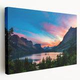 Large canvas print of Glacier National Park in Montana with vivid blue and green tones, ideal for kitchen wall art.