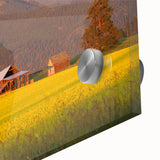 Large abstract wall art depicting a Montana landscape in muted earth tones on acrylic glass, ideal for dining room decor.