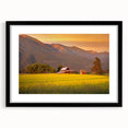 Abstract art print featuring textured, colorful art of Montana scenery in a large black frame, ideal for living room decor.