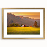 Extra large wall art of abstract Montana scenery in textured gold frame, ideal for living room decor.