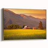 Framed canvas featuring a vintage-style landscape painting of Montana scenery with muted earth tones.