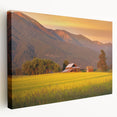 Large canvas print depicting a serene Montana landscape in soft blue and green tones, suitable for kitchen wall art.