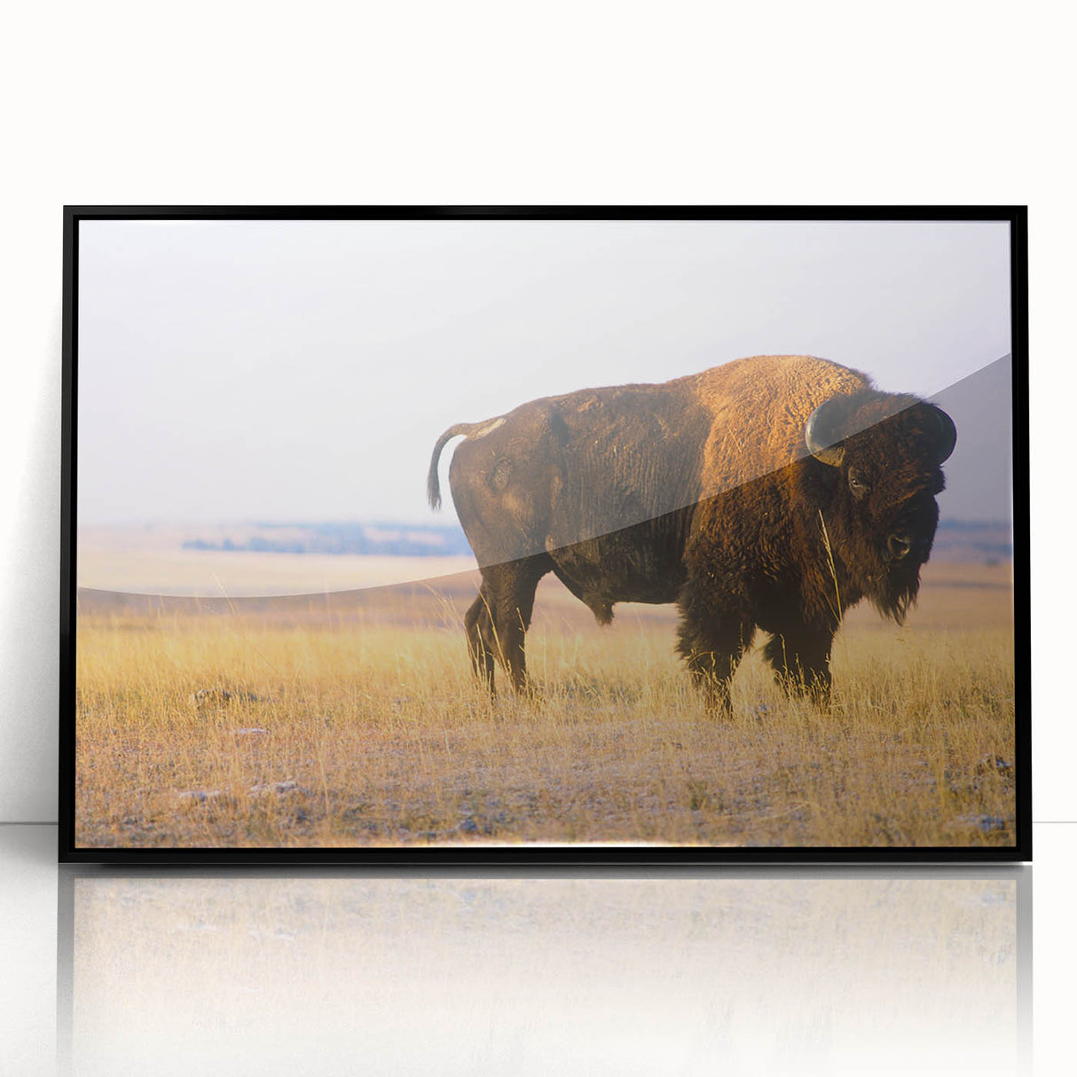 Large abstract wall art depicting Nebraska scenery in muted earth tones on a framed acrylic panel.