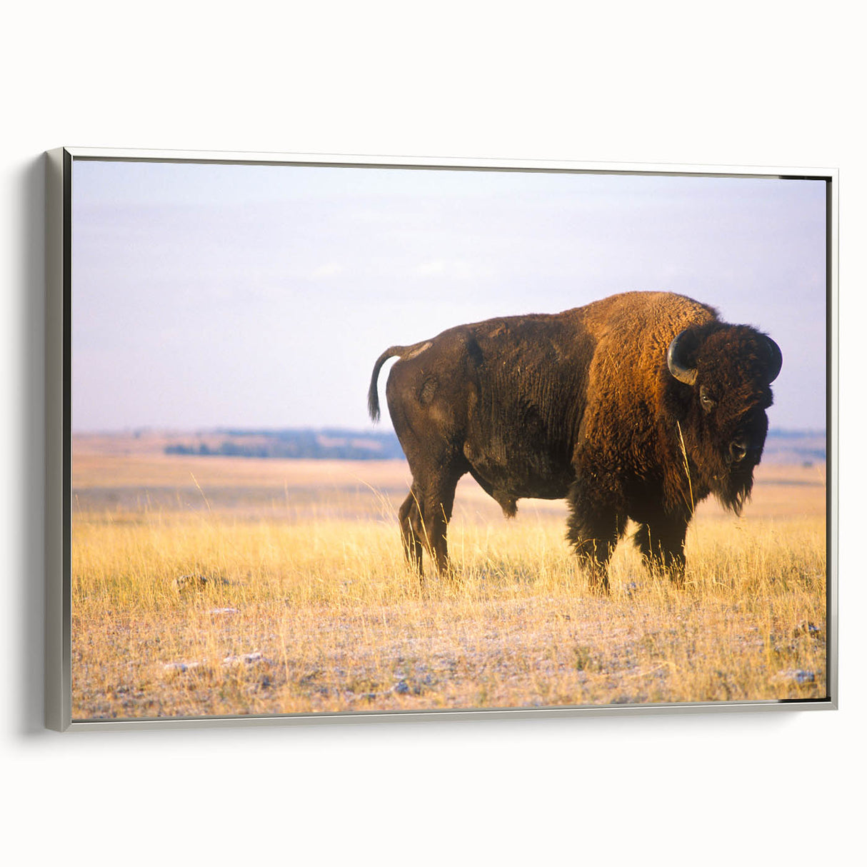 Framed canvas featuring a vintage-style Nebraska landscape with muted earth tones, ideal for living room decor.