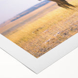 Art deco poster of Nebraska landscape in muted earth tones on rolled canvas, suitable for dining room wall art.