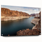 Acrylic print of Hoover Dam in muted earth tones, suitable for bedroom or dining room decor.