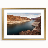 Extra large framed wall art of Hoover Dam in textured abstract style with gold mat, ideal for living room decor.