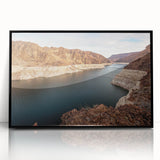 Large abstract wall art depicting Hoover Dam in muted gray and blue tones on a framed acrylic.