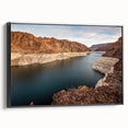 Black and white framed canvas of the Hoover Dam, in a vintage poster style, ideal for bedroom wall art.