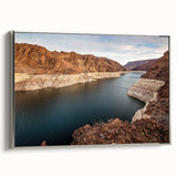 Landscape art painting of Hoover Dam in muted grays and silvers on a framed canvas, suited for office or study.