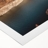 Art deco poster of Hoover Dam with muted blue and gray tones on rolled canvas, suitable for dining room wall art.