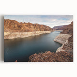 Black and white photograph of Hoover Dam on stretched canvas, ideal for kitchen wall art.