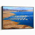 Black and white framed canvas of Lake Mead landscape, ideal for bedroom wall art.