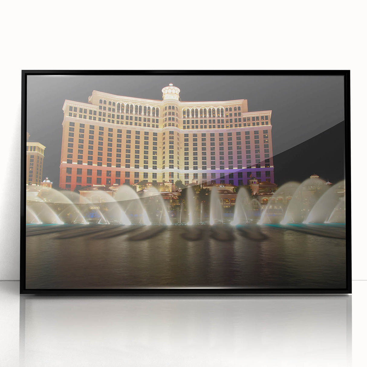Large abstract wall art of Las Vegas skyline in black and gray tones on framed acrylic, suitable for modern art wall decor.