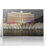 Art deco poster of Las Vegas skyline in muted gray and white tones on framed acrylic, suitable for modern art wall decor.