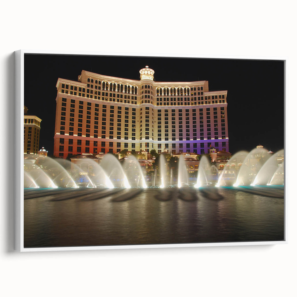 Framed canvas of a vintage Las Vegas poster in vibrant colors, ideal for living room decor.