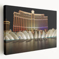 Las Vegas skyline on a large stretched canvas with vibrant twilight hues, ideal for kitchen wall art.