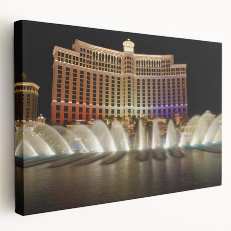 Las Vegas skyline on a large stretched canvas with vibrant twilight hues, ideal for kitchen wall art.