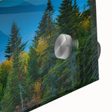 Mid-century modernist abstract scenery of New Hampshire in pastel shades on acrylic glass, ideal for dining room art.