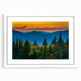 Abstract art print of a New Hampshire landscape in muted earth tones on a white-framed canvas.