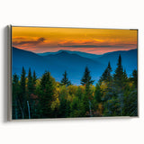 Framed canvas depicting a vintage-style New Hampshire landscape in colorful tones, ideal for living room decor.