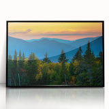 Large abstract wall art depicting a serene New Hampshire landscape in muted earth tones, framed in black acrylic.