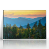 Acrylic print of a New Hampshire landscape in art deco style, featuring serene blue and green tones.