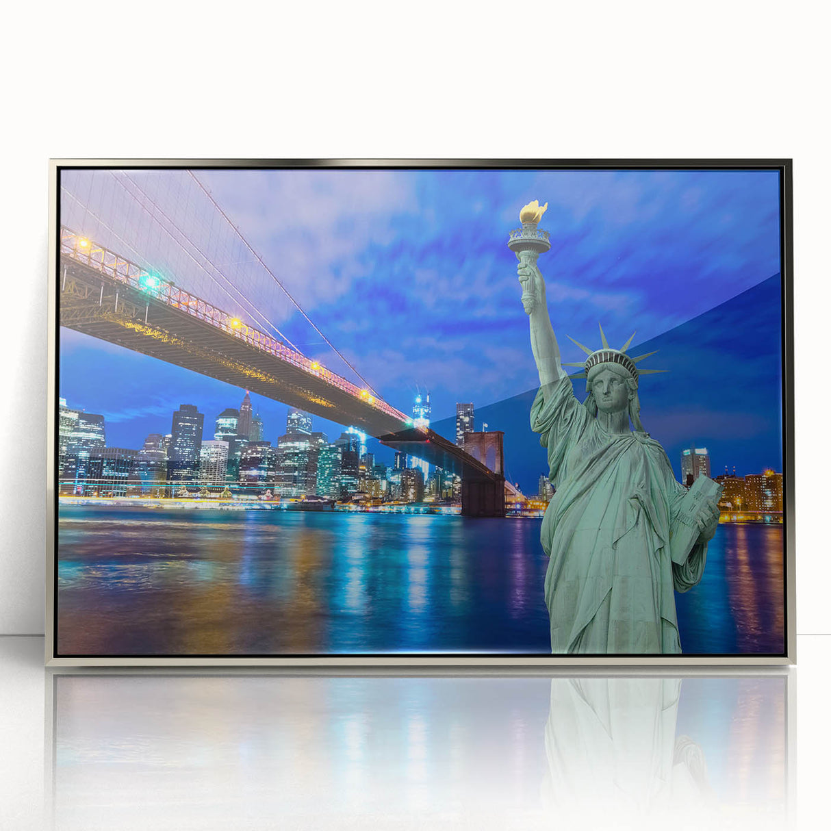 Vintage poster art of New Jersey scenery in vibrant colors on a large framed acrylic, ideal for living room decor.