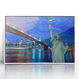 Framed acrylic print of a vintage New Jersey landscape in black with colorful accents, ideal for living room decor.