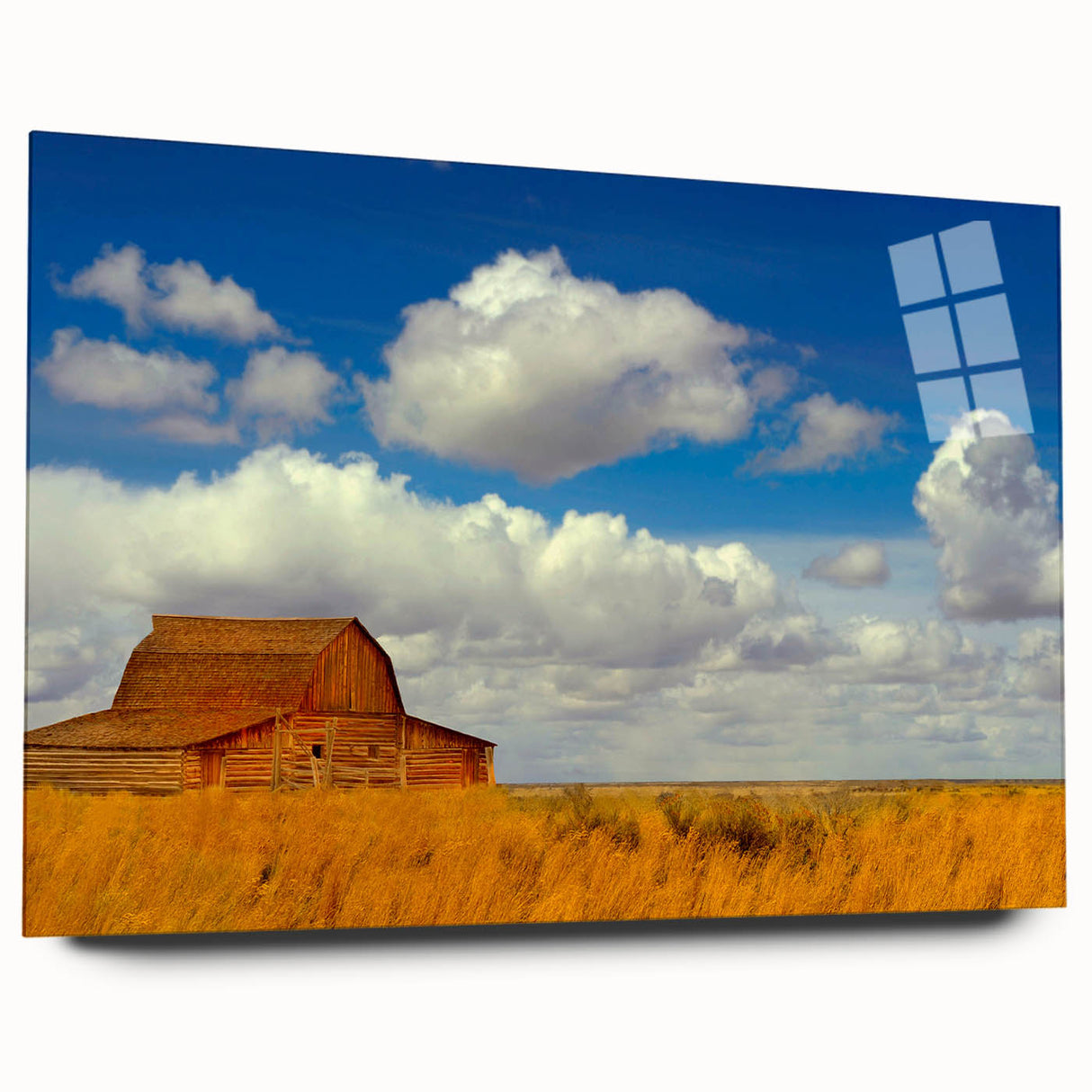 Large abstract representation of a New Mexico landscape in muted earth tones on acrylic glass.