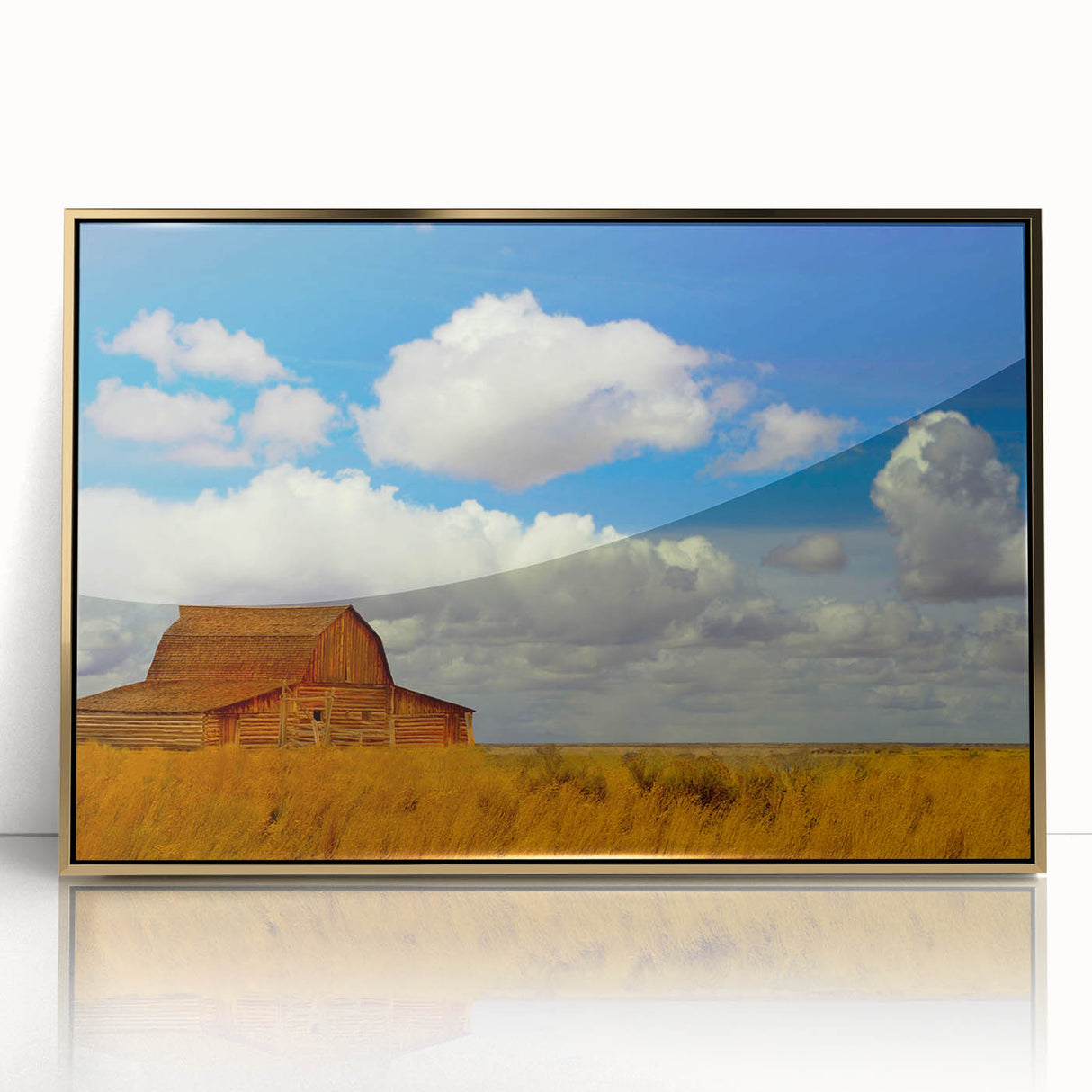 Large art print of a New Mexico landscape in mid-century modernist style, acrylic framed, with earthy tones.