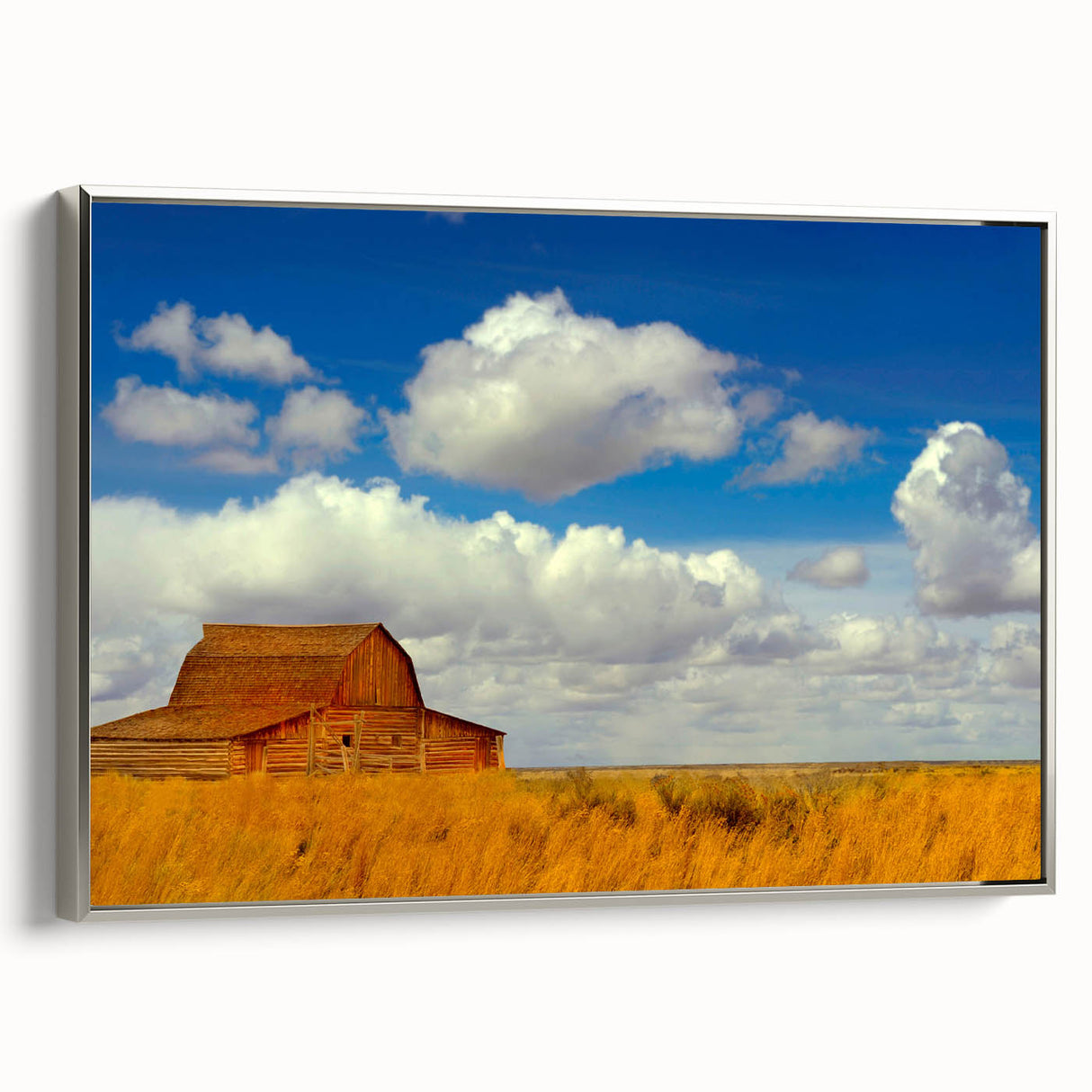 Framed canvas featuring a vintage-style landscape painting of a New Mexico scenery in colorful hues.
