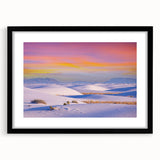 Abstract art print of colorful, textured scenery depicting White Sands, New Mexico on a large framed canvas.