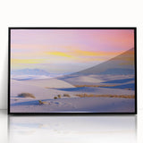 Large abstract wall art featuring white sands of New Mexico in muted earth tones, framed acrylic.