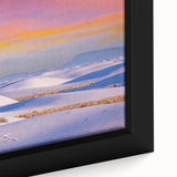 Extra large framed canvas depicting the textured White Sands scenery in New Mexico with a black and colorful art palette.