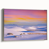Landscape art painting of New Mexico's White Sands on a framed canvas, featuring a palette of muted earth tones.
