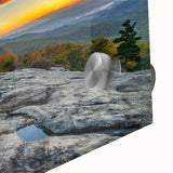 Acrylic print of the Blue Ridge Mountains in muted earth tones, ideal for dining room art in a mid-century modernist style.