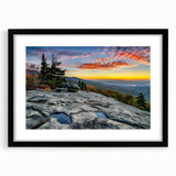 Abstract art print of the Blue Ridge in vibrant colors on a large textured canvas, framed in black.