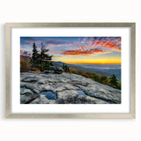 Textured art print of the Blue Ridge Mountains in muted blue and green tones on a framed canvas, suitable for bedroom decor.