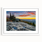 Abstract art print of the Blue Ridge in North Carolina, featuring muted blue and green tones on a white-framed canvas.
