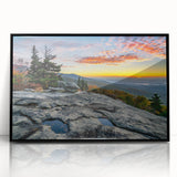 Large abstract wall art depicting the Blue Ridge Mountains in muted blues and greens, framed in black acrylic.