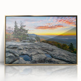 Large art print of Blue Ridge, North Carolina scenery in mid-century modernist style, framed in gold acrylic.