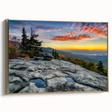 Framed canvas depicting the Blue Ridge landscape in North Carolina, with muted earth tones, ideal for bedroom wall art.