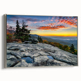 Framed canvas landscape art painting of Blue Ridge, North Carolina in colorful, vintage poster style.